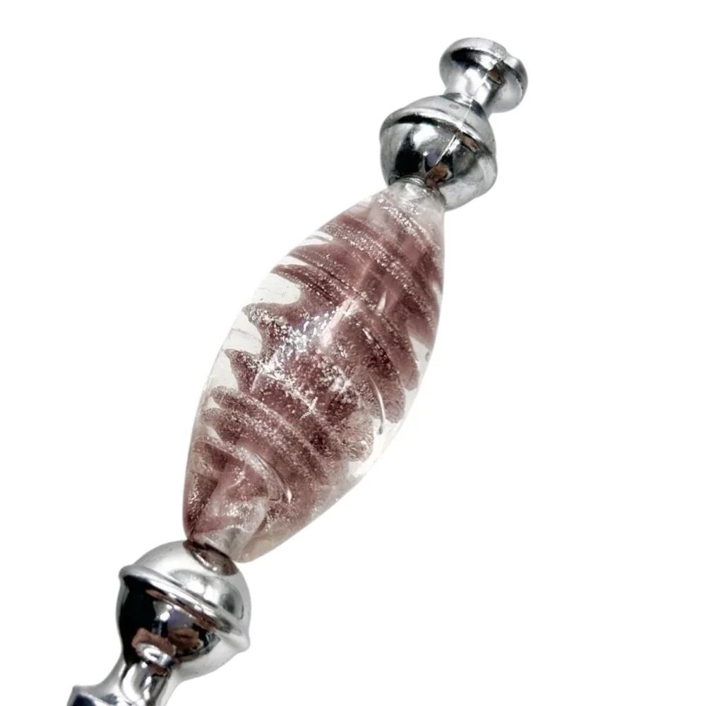 Cheese Server Knife - Stainless Steel Blade Pink Swirl Glass Handle w/ Box